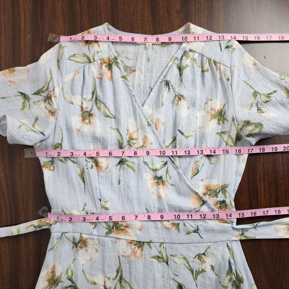 Promesa Floral Wrap Dress Light Blue Cotton Spandex Size M - Picture 7 of 16